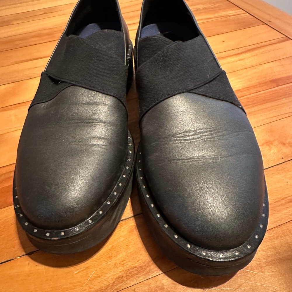 Bos. & Co. Black Leather Flats with Studded Detail